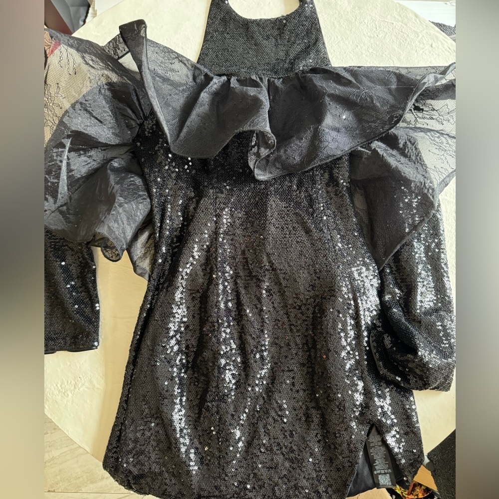ASOS sequin off shoulder ruffle dress